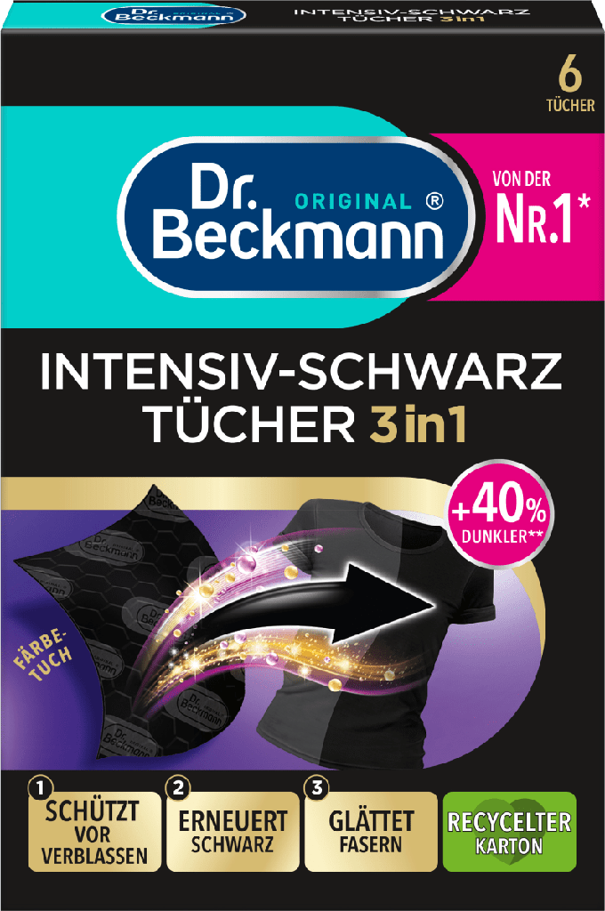 Dr.Beckmann Серветки для прання Intensiv-Schwarz Tucher 3 in 1 - 6 шт / 12 шт/ящ